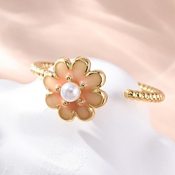 Золотой Dasiy вращающиеся открытые манжетные кольца для женщин, латунные кольца для спиннера, с пластиковыми жемчужными бусинами и эмалью, золотые, внутренний диаметр: 17 мм