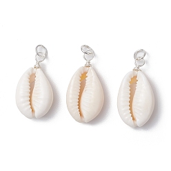 Белый Подвески из натуральных смешанных ракушек каури, с круглой петлей из медной ювелирной проволоки, белые, 25.5~27x13.5~14x7.5 мм, отверстие : 3.5 мм
