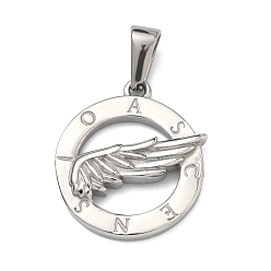 Wing 304 подвески из нержавеющей стали, цвет нержавеющей стали, плоские круглые с крылом, 22.5x19.5x3.3 мм, отверстие : 6.5x3.2 мм