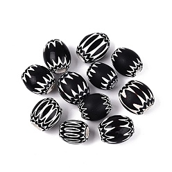 Schwarz Handgefertigte Millefiori-Glasperlen, Chevron-Perlen, Schwarz, 26~31x17~24 mm, Bohrung: 2~11 mm