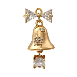 Настоящее золото 18K Латунные микро проложить кубического циркония подвески, колокол прелести, реальный 18 k позолоченный, 20.5x12x10 мм, отверстие : 1.5 мм