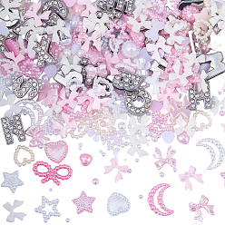 Платина 26шт. 26 стили: буквы от A до Z, стразы из сплава, подвески-слайды с инициалами и 200шт. фурнитура в виде бантиков/сердец/лун из смолы, кабошоны, платина, 12~13x8~13x4~5 мм, отверстие : 8x2 мм