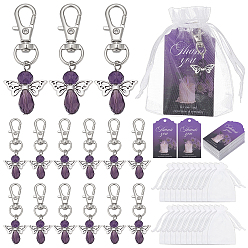 Platinum Alloy & Glass Pendant Decorations, Angel, with Organza Bags and Paper Card, Platinum, 57mm
