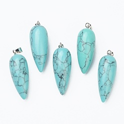 Говлит Подвески из синтетического хаулита, с платиновой и латунной фурнитурой, пуля, окрашенные, 32~33x12 мм, отверстие : 2.5x6 мм