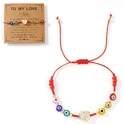 (52) Непрозрачная лаванда Плетеные браслеты из бисера для женщин из латуни и стекла и бусин лэмпворк, плоские круглые и сердце, со стразами и поздравительной открыткой, разноцветные, внутренний диаметр: 11 дюйм (28 см)