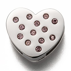 Edelstahl Farbe 304 Edelstahl Diacharme, mit Strass, Herz, Hell Amethyst, Edelstahl Farbe, 12x13x3.5 mm, Bohrung: 8x1.5 mm