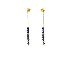 Lapis Lazuli Boucles d'oreilles pendantes en perles de lapis-lazuli naturel facetté, boucles d'oreilles en acier inoxydable 304 doré, 40mm