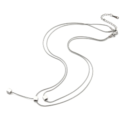 Нержавеющая Сталь Цвет Не тускнеет 304 круглые цепочки-змейки из нержавеющей стали, двухслойные ожерелья, колье с подвеской в виде кубика, цвет нержавеющей стали, 16.22 дюйм (41.2 см)