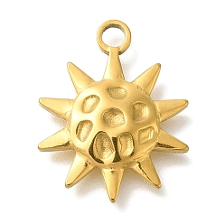 Настоящее золото 18K 304 подвески из нержавеющей стали, очарование солнца, реальный 18 k позолоченный, 19x15x2.2 мм, отверстие : 2 мм