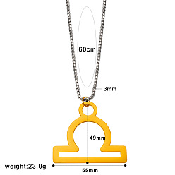 Весы Панк-стиль 304 Подвески из нержавеющей стали с изображением двенадцати созвездий и цепочками из нержавеющей стали в форме коробки, реальный 18 k позолоченный, Весы, 23.62 дюйм (60 см), Кулон : 49x55 мм