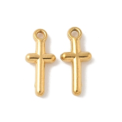 Настоящее золото 18K 304 прелести нержавеющей стали, ионное покрытие (ip), крест очарование, реальный 18 k позолоченный, 15x6.5x2.5 мм, отверстие : 1.2 мм