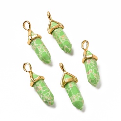 Имперская яшма Подвески из синтетической зеленой имперской яшмы, граненые, с фурнитурой латунной золотого тона, без свинца и без кадмия, пуля, 27~30x9~10x7~8 мм, отверстие : 4x3 мм