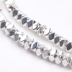 Silver Plated Electroplated Non-magnetic Synthetic Hematite Beads Strands, Grade AAA, Faceted, Square, Silver Plated, 3x3x2mm, Hole: 0.5mm, about 200pcs/strand, 15.9 inch(40.5cm)