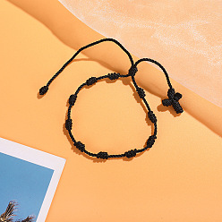Черный Браслеты из переплетенных бусин из нейлонового шнура, Браслеты из четок для пары друзей, чёрные, 6-1/4~11-3/4 дюйм (16~30 см)