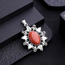 Камень с Пылевым Золотом Синтетические голдстоуновские подвески, овальные, неокрашенными, платина, 43x32 мм