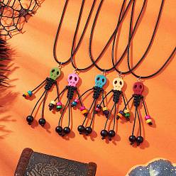 (52) Непрозрачная лаванда Тематика Хэллоуина скелет окрашенный синтетический бирюзовый кулон ожерелье из вощеного хлопкового шнура для женщин и мужчин, разноцветные, 18.11 дюйм (46 см)