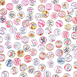 (52) Непрозрачная лаванда 1 пакет стеклянные кабошоны, полукруглый/купол с рисунком ко дню матери, разноцветные, 12x4.8 мм, около 100 шт / упаковка