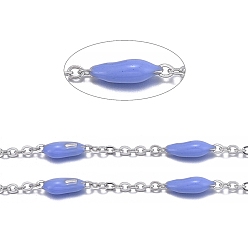 Средний Синий Шифер Ручной цепи эмаль бисера, с цепями из нержавеющей стали и шпулей, пайки, цвет нержавеющей стали, средний грифельно-синий, 1.5x1x0.1 мм, около 32.8 футов (10 м) / рулон