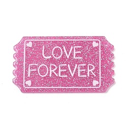 Pink Подвески из непрозрачного акрила с принтом ко дню святого валентина, прямоугольник со словом любовь навсегда, с блестка, розовые, 44.5x26.5x2.5 мм, отверстие : 1.8 мм