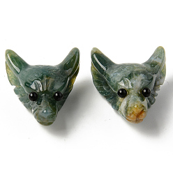 (RRHB277) Кристалл на подкладке из медово-бежевого цвета Природного индийского агата подвески, сверху просверленные бусы, с глазком из черного оникса, голова волка, 30.5x23.5x11.5~13 мм, отверстие : 2 мм