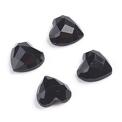 Black Opaque Glass Cabochons, Faceted, Heart, Black, 8x8x3.5mm