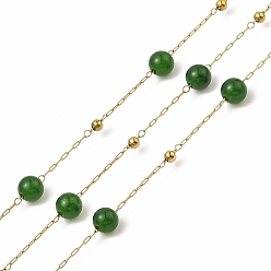 Темно-Зеленый Ионное покрытие (ip) 304 звенья цепи из нержавеющей стали, с катушкой, с агатом, пайки, реальный 18 k позолоченный, темно-зеленый, 6 мм, золотые бусины: 3 мм, интервал между связями: 21.5мм, футы(10м)/рулон
