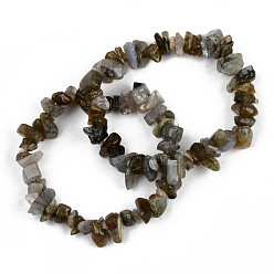 Labradorite Unisex Chip Natural Labradorite Beaded Stretch Bracelets, Inner Diameter: 1-3/4~2 inch(4.5~5cm)