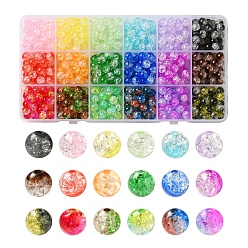 Mixed Color 594pcs 18 Colors Transparent Crackle Acrylic Beads, Round, Mixed Color, 8x7.5mm, Hole: 1.8mm, 33pcs/color