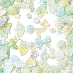 Светло-зеленый Радужное переливчатое покрытие акриловыми бусинами, жемчужные, разнообразные, светло-зеленый, 10~40x11~42x4~11 мм, отверстие : 1.7 мм