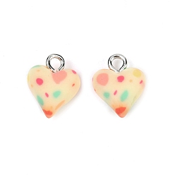 Мокасин Подвески из полимерной глины ручной работы, сердце, с платиновыми тоновыми железными петлями, мокасин, 13x10x6 мм, отверстие : 2 мм