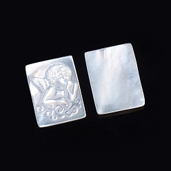 White Shell Natural White Shell Cabochons, Rectangle with Angel, 19.5~20x14.5x2.5mm