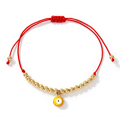 Желтый Браслеты с подвесками из латуни и эмалью, символизирующими сглаз., Браслеты из круглых бусин, плетеные из бусин, для женщин, золотые, желтые, 11.02 дюйм (28 см)