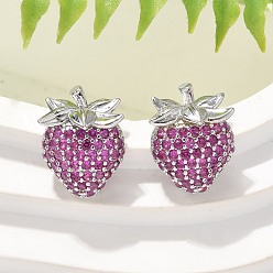 Платина Латунные микро проложить серьги стержня кубического циркония, стойки покрытие, долговечный, без свинца и без кадмия, клубника, платина, 16x12 мм