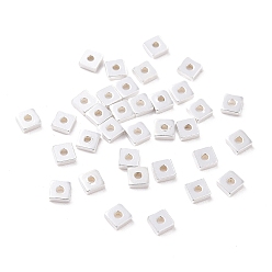 Серебро 925 шарики стерлингового серебра, квадратный, серебряные, 3x3x1 мм, отверстие : 1 мм, Около 125 шт / 10 г