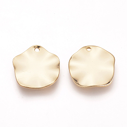 Real 18K Gold Plated Brass Pendants, Nickel Free, Real 18K Gold Plated, Twist Flat Round, Golden, 16x15x1.5mm, Hole: 1mm