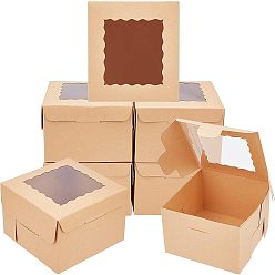 Верблюжий Коробка для выпечки, с окном из ПВХ, картонные коробки подарочные упаковки для печенья, маленькие пирожные, оладья, квадратный, верблюжие, 10x10x6 см, окно: 6.8x6.8 см