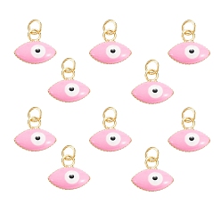 Pink Латунь эмаль подвески, реальный 18 k позолоченный, долговечный, злые глаза, розовые, 10x11x2 мм, отверстие : 2.6 мм