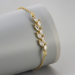 Золотой Браслеты из латуни с инкрустацией из прозрачных кубических цирконий., браслеты-цепочки для женщин, золотые, 6.69 дюйм (17 см)