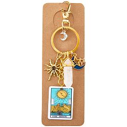 Blue 1Pc Rectangle Alloy & Enamel & Acrylic Keychains, with Alloy Rings & Alloy Swivel Lobster Claw Clasps, with Cardboard Jewelry Display Cards, 1pc Rectangle OPP Cellophane Bags, Golden, Blue, 124mm