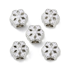 Платина Эмали сплава Европейский бисером, снежинка, платина, 10.5x12x8 мм, отверстие : 4.5 мм