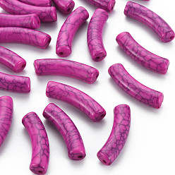 Средний Фиолетово-красный Непрозрачные акриловые бусины с краклеем, изогнутая трубка, средне фиолетовый красный, 32x10x8 мм, отверстие : 1.8 мм, Около 330 шт / 500 г