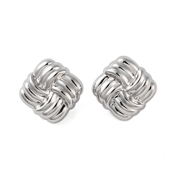 Platinum 304 Stainless Steel Earrings, Cube, Platinum, 29x28.5mm
