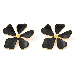 Черный 304 серьги-гвоздики из нержавеющей стали для женщин, с эмалью, маленький цветок ромашки, золотые, чёрные, 32x34 мм