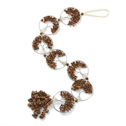 Тигровый глаз Украшения из натурального тигрового глаза, с нейлоновым шнуром и латунной фурнитурой, круглое кольцо с древом жизни, 535~560 мм