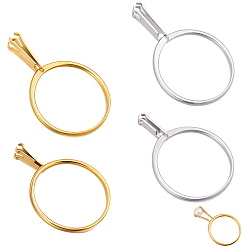 Golden & Stainless Steel Color 4Pcs 4 Styles 304 Stainless Steel Finger Ring Components, Prong Ring Settings, Golden & Stainless Steel Color, Inner Diameter: 19~19.5mm, 1pcs/style