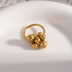 Настоящее золото 18K Кольца из нержавеющей стали с круглыми бусинами, элегантные ретро-дизайнерские кольца для женщин, реальный 18 k позолоченный, 8 мм, размер США 7 3/4 (17.9 мм)