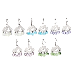 Mixed Color Cloud Brass Chandelier Earrings, Glass Drop Earrings, Mixed Color, 41.5x25mm