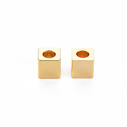 Real 18K Gold Plated Rack Plating Brass Beads, Nickel Free, Cube, Real 18K Gold Plated, 5x5x5mm, Hole: 3mm