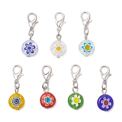 (52) Непрозрачная лаванда Подвесные украшения ручной работы в стиле миллефиори, Сплав с застежками когтя омара, плоско-круглые, разноцветные, 28 мм