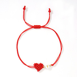 Letter V Браслеты из плетеных бусин из латуни и смолы, Регулируемые браслеты из волоконного шнура в форме сердца для женщин, плоские круглые с буквы, Буква V, 11.02 дюйм (28 см)